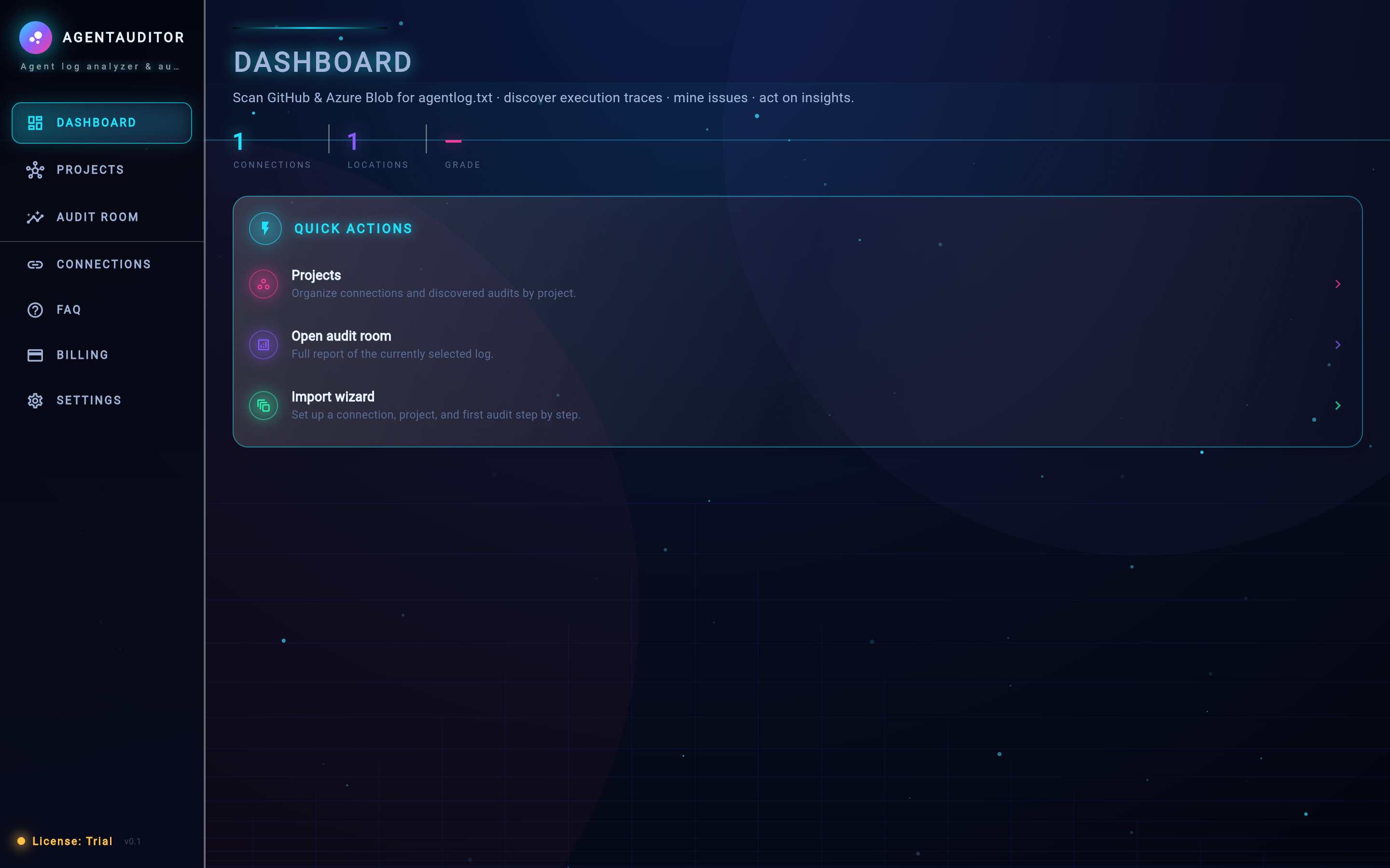 AgentAuditor dashboard showing agent execution audit insights